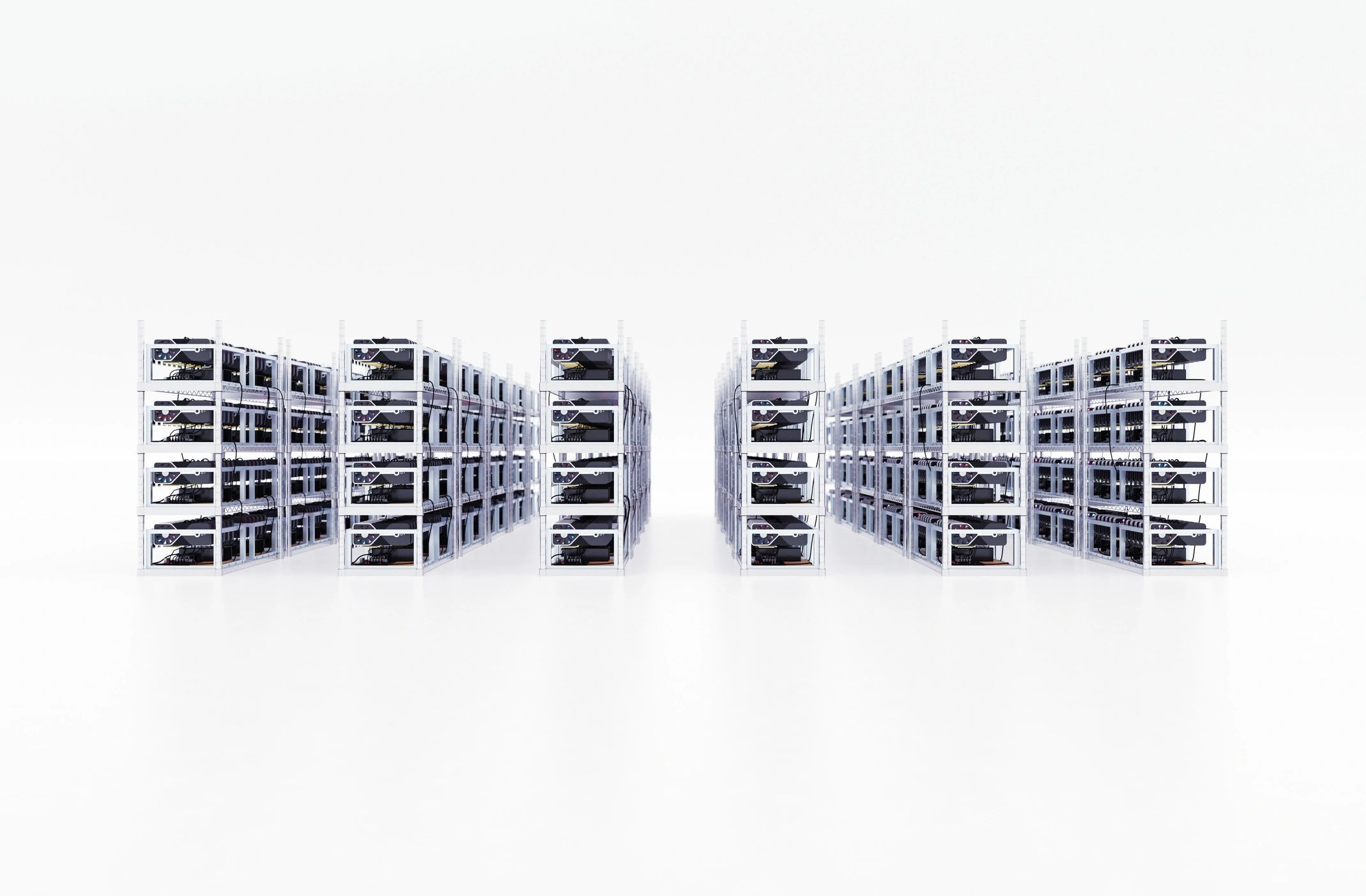 Rows of server racks in a modern data center