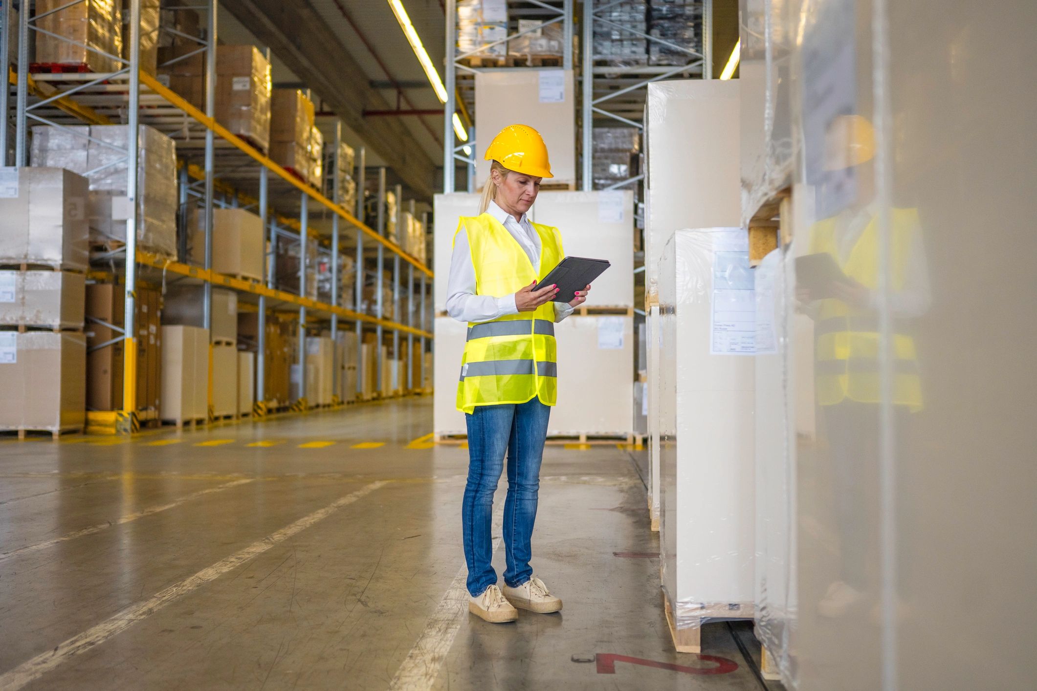 Warehouse professional checking inventory with a tablet