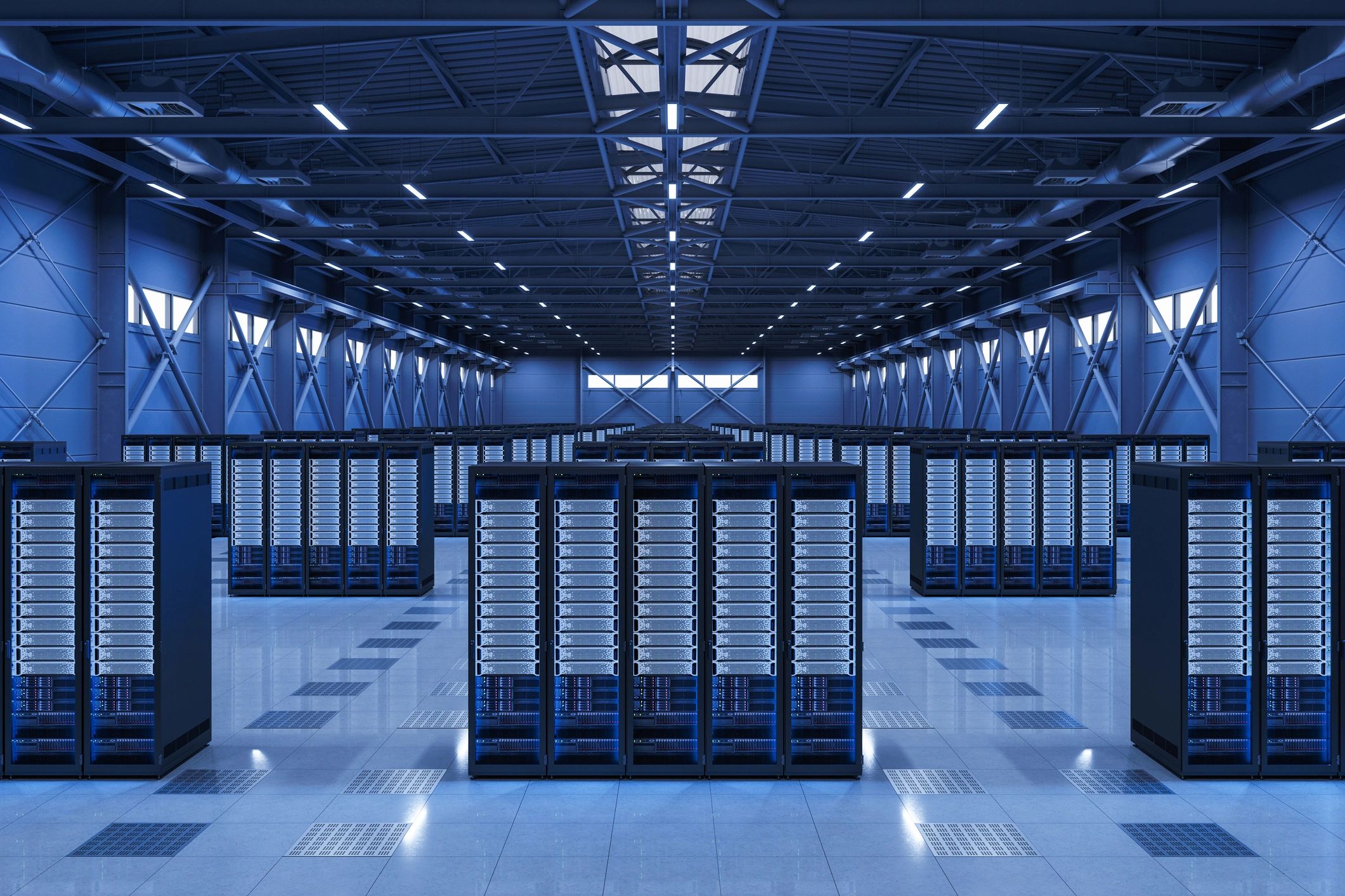 Front view of server racks representing warehouse-ready inventory